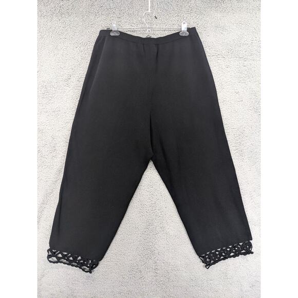 Bloomingdale's Cropped Pants Women 2X Black Hem Detail Knit High Rise P52 - Picture 3 of 11
